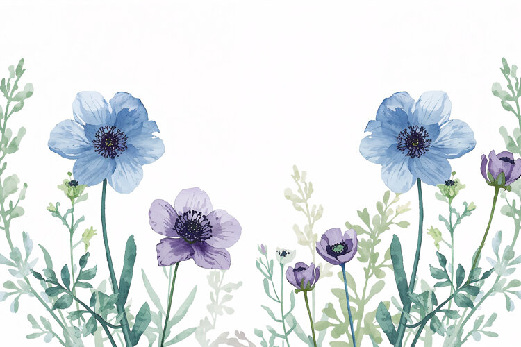 Blue Purple Watercolor Floral Background example image 1