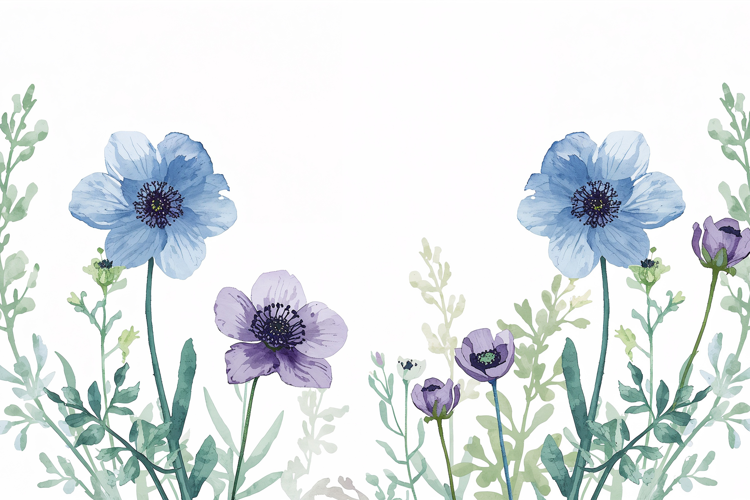 Blue Purple Watercolor Floral Background