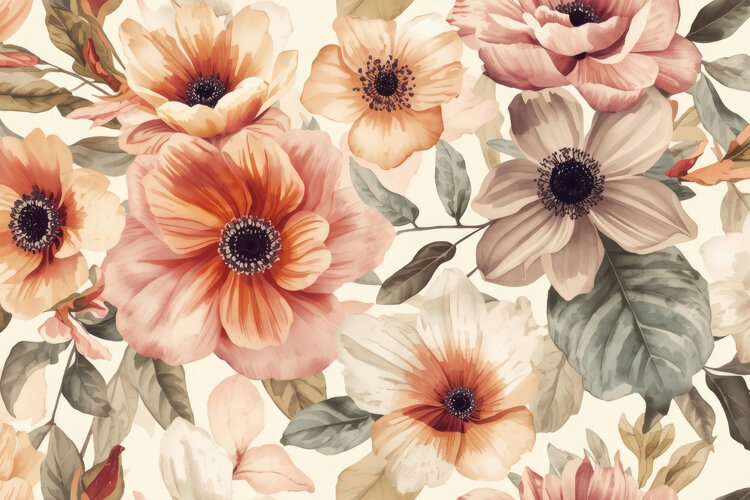 Watercolor Salmon Poppy Flower Background example image 1
