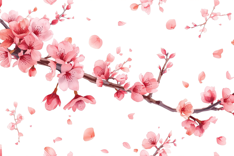 Watercolor Cherry Blossom Flowers Background