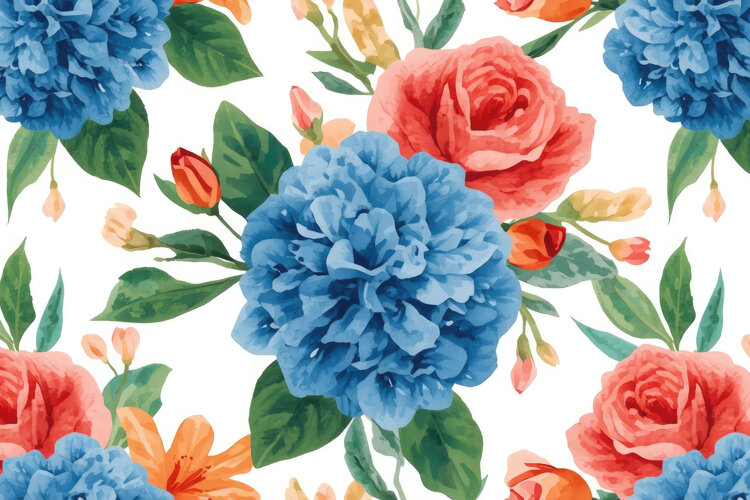 Watercolor Blue Orange Floral Background example image 1