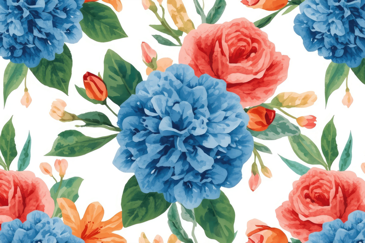 Watercolor Blue Orange Floral Background