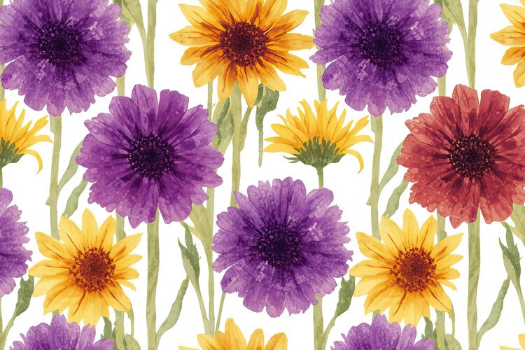 Watercolor Daisy Or Gerbera Style Flowers Background example image 1