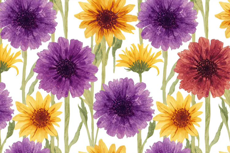 Watercolor Daisy Or Gerbera Style Flowers Background