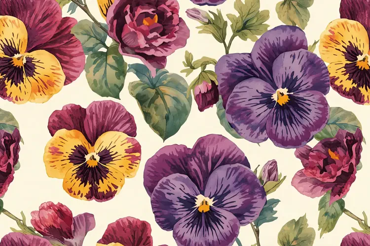 Watercolor Purple And Yellow Pansy Flowers Background
