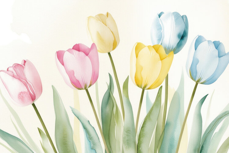 Watercolor Colorful Tulips Background Wallpaper example image 1