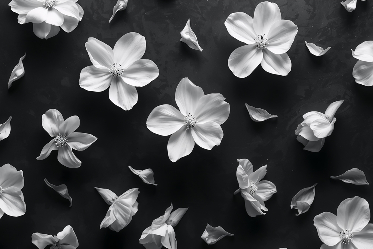 White Flowers on Black Background Wallpaper example image 1