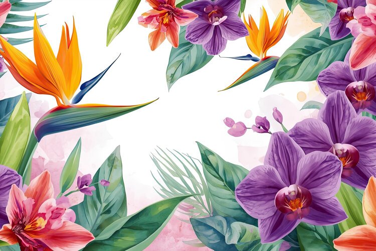 Watercolor Tropical Flower Background example image 1