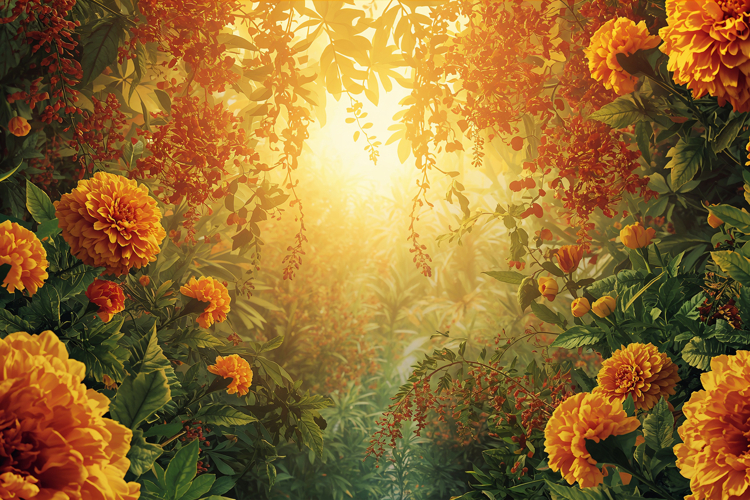 Blooming Orange Marigolds Background Wallpaper example image 1