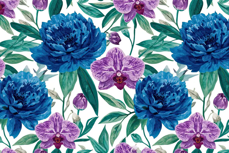 Watercolor Deep Blue Peony Flower Background