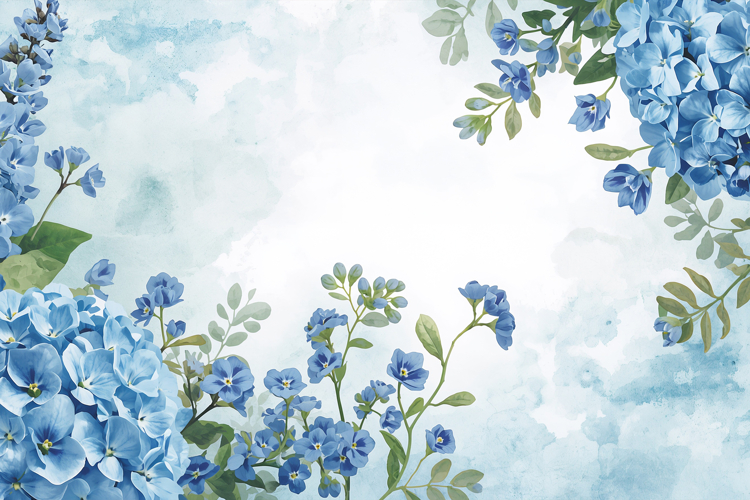 Watercolor Blue Hydrangea Floral Background
