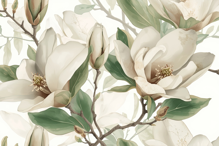 White and Cream Magnolia Blooms Flowers Background