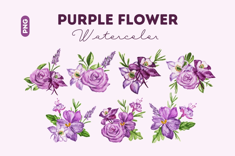 Purple Flower Watercolor Clipart Set