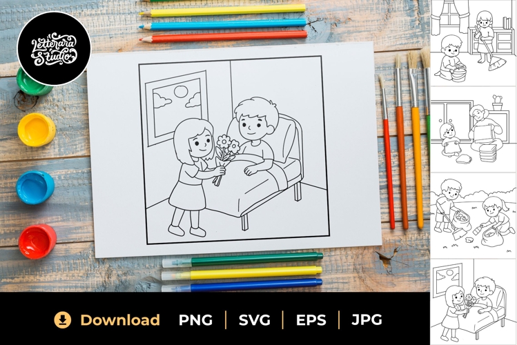 Sharing and Caring Coloring Page 02