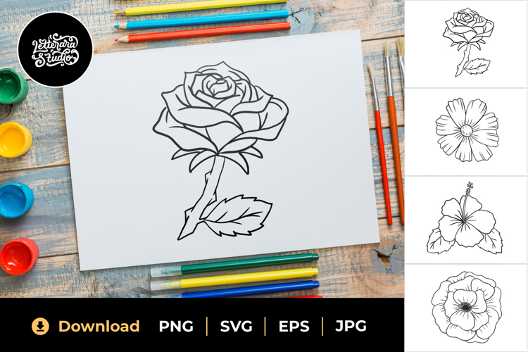 Flower Coloring Book Page Part 01