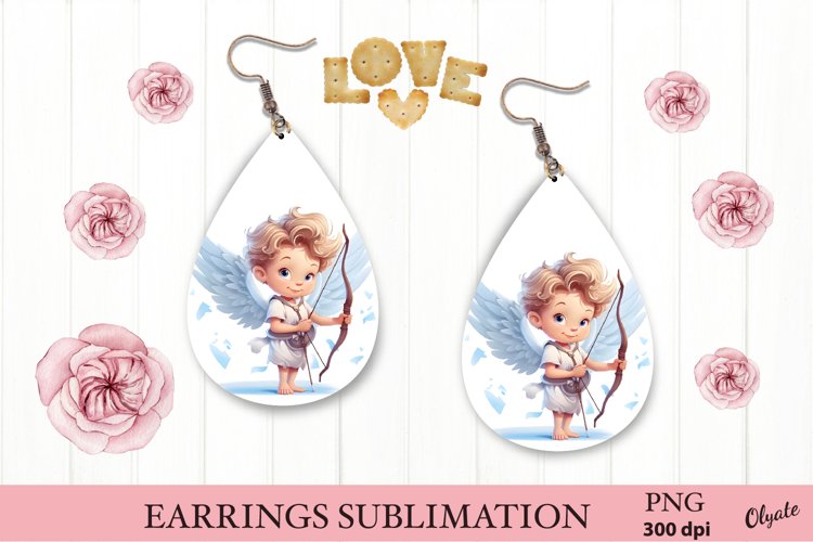 Cupid Earring PNG. Valentine Teardrop Earring PNG