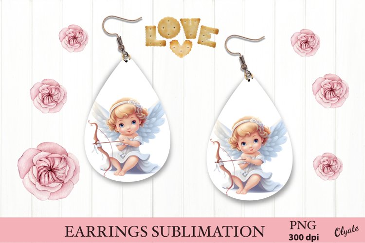 Valentine Sublimation PNG. Cupid Teardrop Earring PNG