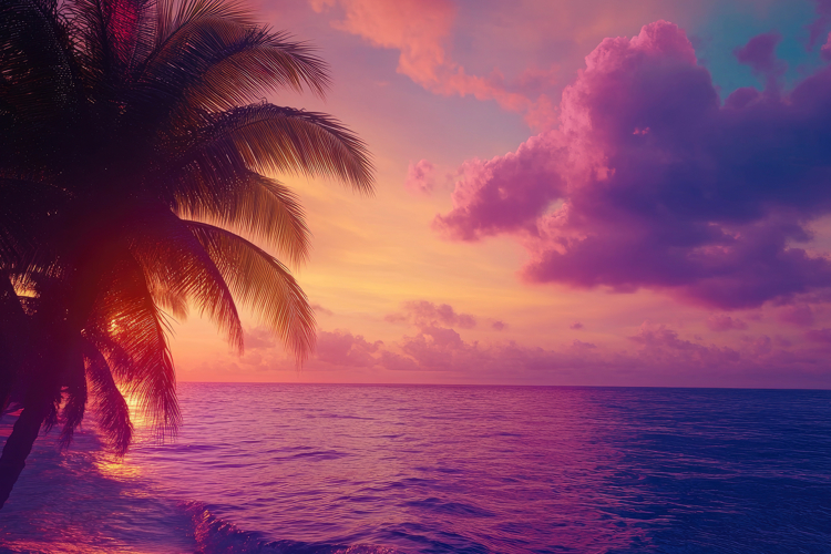 Sunset Paradise Tropical Beach Background