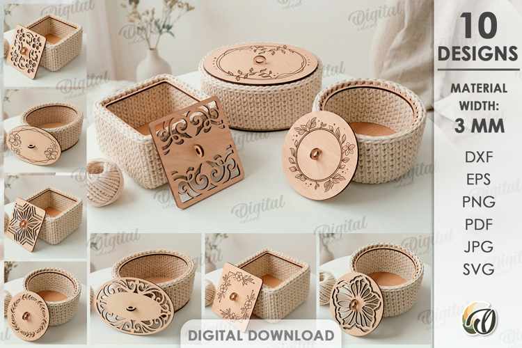 Crochet Basket Bases Bundle Laser Cut. Basket Lid Base SVG example image 1