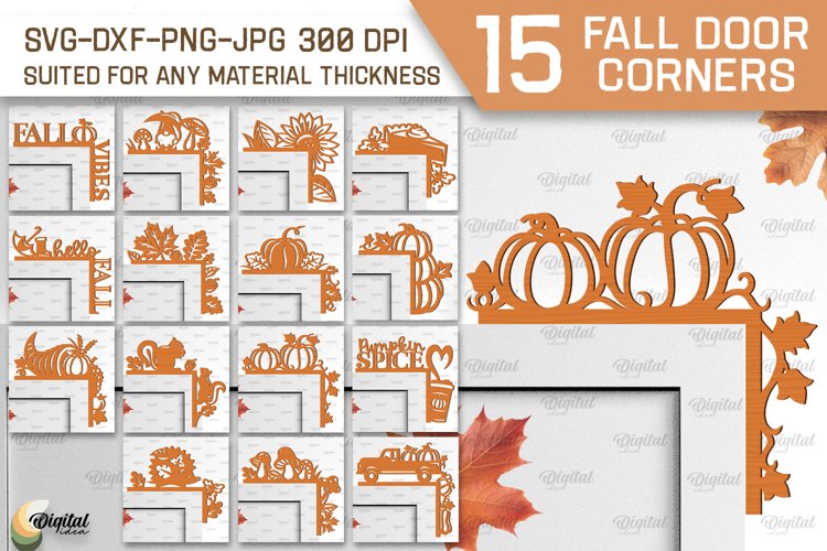 Fall Door Corners LaserCut Bundle. Fall Door Trims SVG example image 1