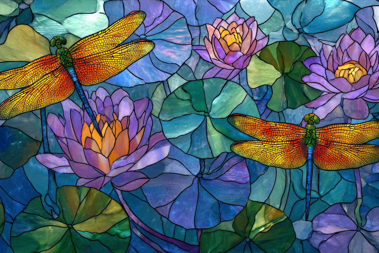 Stained Glass Dragonflys Background Wallpaper