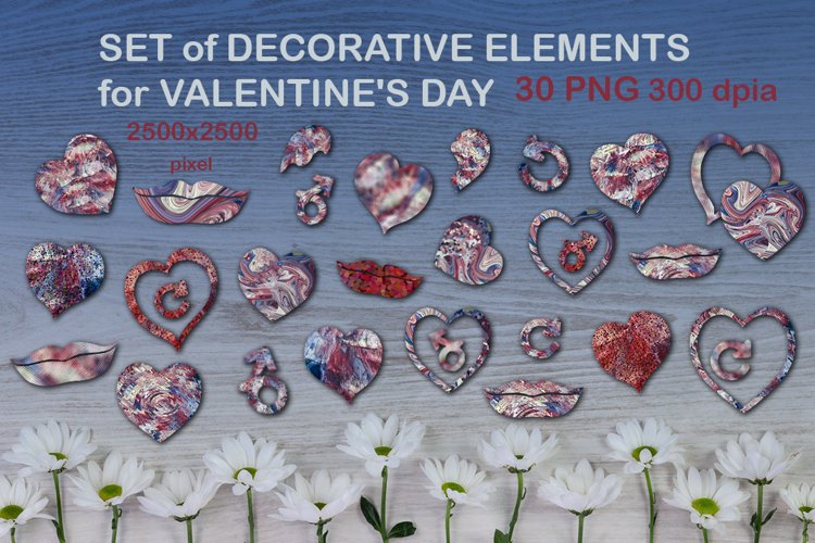 Set jf decorative elements for Valentines day