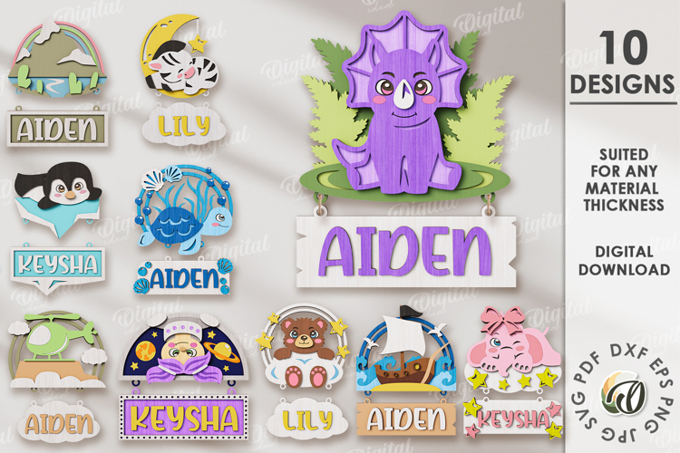 Wooden Kids Name Signs Bundle Lasercut. Kids room decor SVG