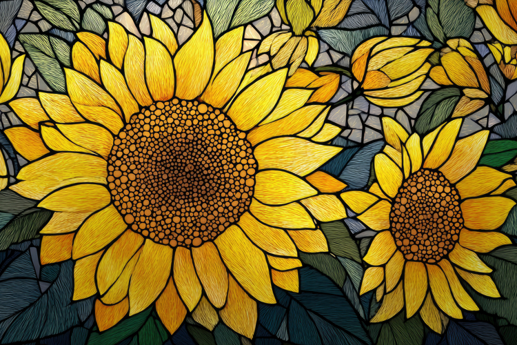 Stained Glass Sunflowers Background Wallpaper example image 1