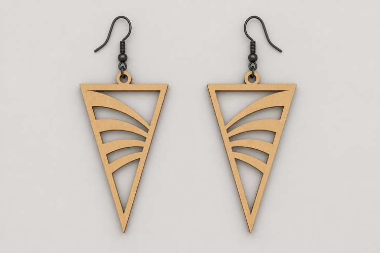 Minimalist Geometric Triangle Wooden Dangle Earrings example image 1