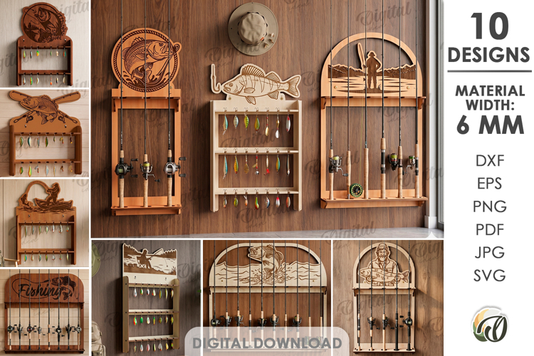 3D Fishing rod racks Bundle Laser Cut. Fishing lure display