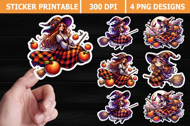 Halloween Witch Girl Printable Stickers - High Quality PNG