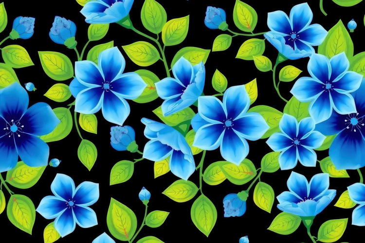 Blue Flower With Green Leaves Background