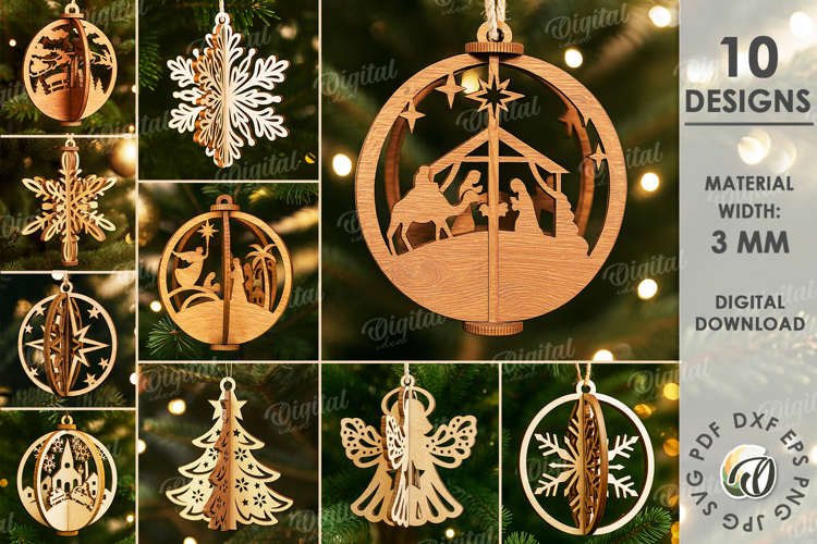 3D Christmas Ornaments Bundle Laser Cut. Christmas Decor SVG
