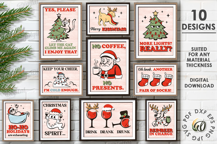 Funny Christmas Wall Arts Bundle Lasercut. Christmas SVG