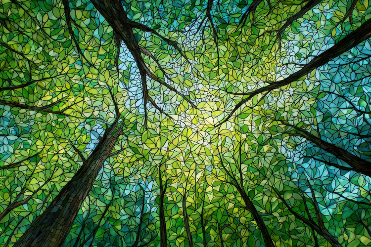 Tree Canopies Rendered in a Stained Glass Background example image 1