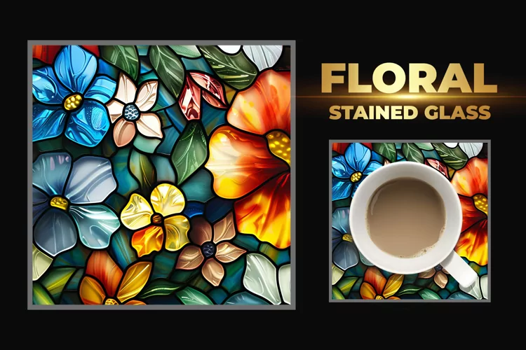 Floral Stained Glass Square Coaster