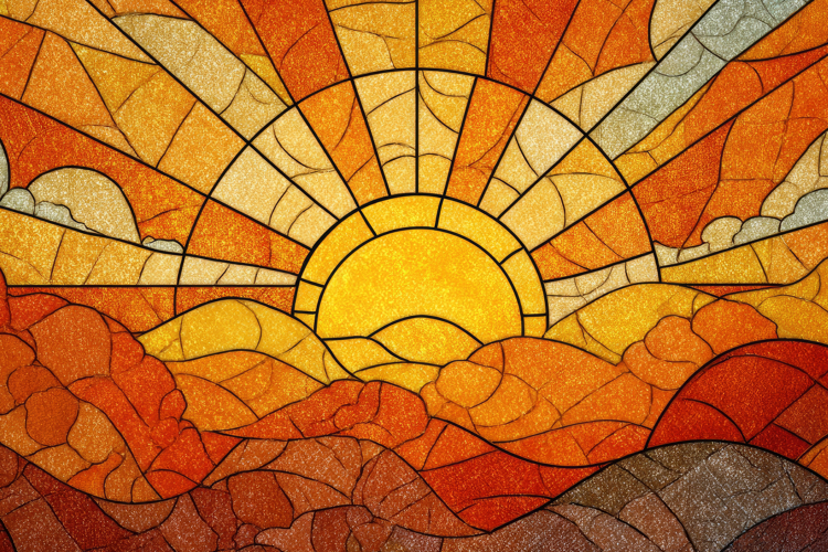 Stained Glass Sunset Landscape Background Wallpaper