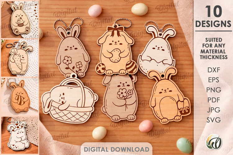 Easter Bunny Keychains Bundle Laser Cut. Easter Keyring SVG