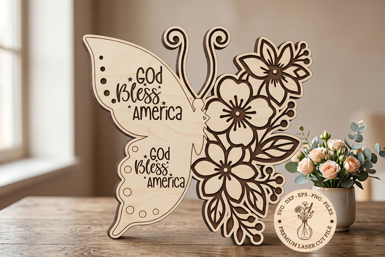 God Bless America Butterfly SVG, Patriotic Floral Butterfly