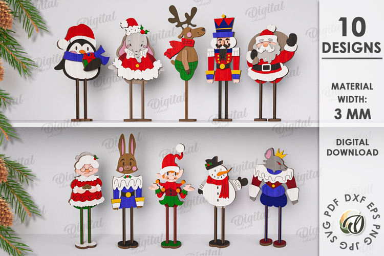 3D Christmas Characters Bundle Lasercut. Christmas decor SVG