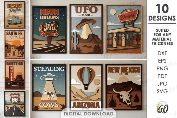 3D Wild West Signs Bundle Laser Cut. Wall Decor SVG
