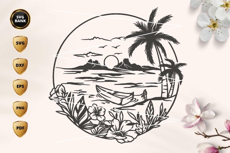 Beach Palm SVG, Beach SVG, Beach Scene SVG, Sunset Scene SVG
