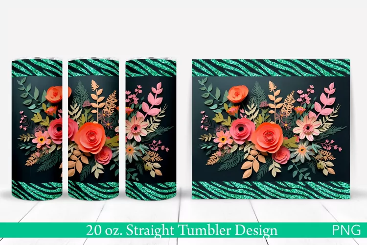 3D Floral Tumbler Wrap | 20 oz Straight Tumbler | 3d Flowers