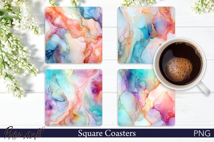 Alcohol Ink Square Coasters | Colorful Liquid Coaster Design example image 1