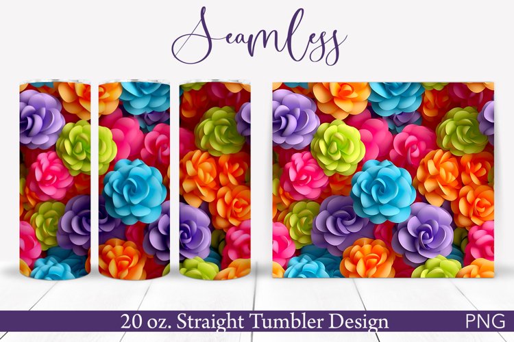 3D Flowers Tumbler Wrap | 20 oz | Seamless Wrap Design example image 1
