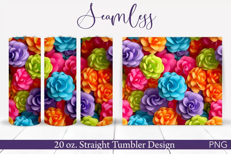 3D Flowers Tumbler Wrap | 20 oz | Seamless Wrap Design