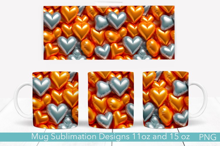 Golden and Silver Hearts Mug Design | 11 and 15 oz. 3D Puff example image 1