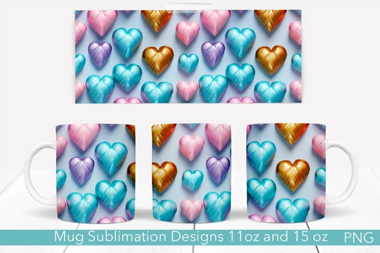 3D Puff Hearts Mug Design | 11 and 15 oz. Love Design