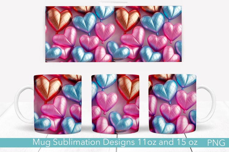 3D Hearts Mug Design | 11 and 15 oz. Puff Sublimation Wrap