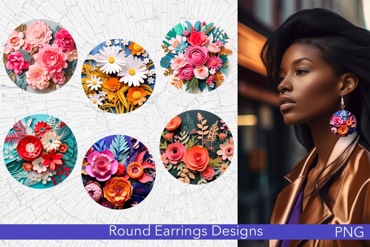 3D Flowers Round Earring | Floral Designs | Paper Flowers example image 1